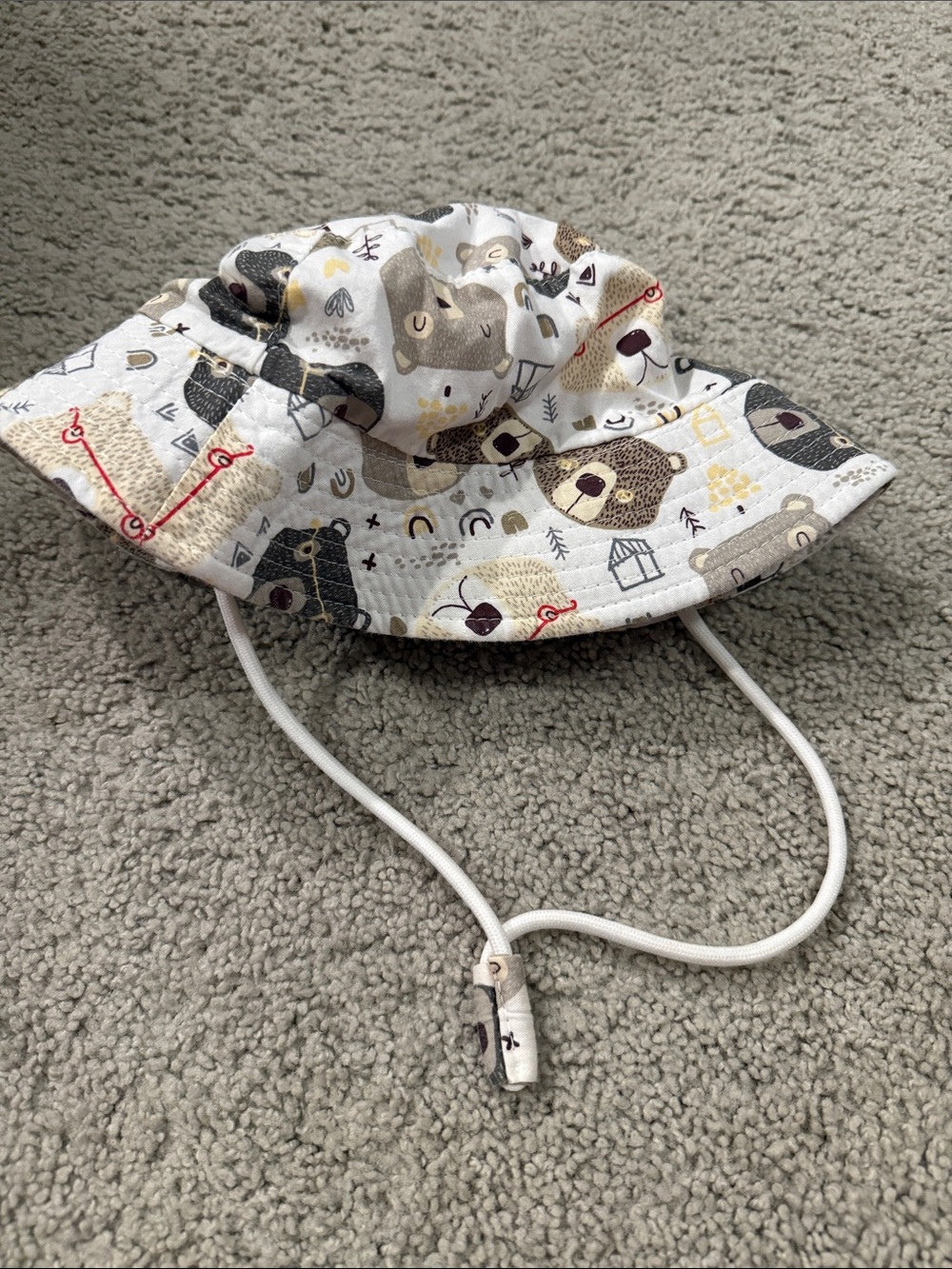 Kids Bear Print Sun Hat - White & Brown